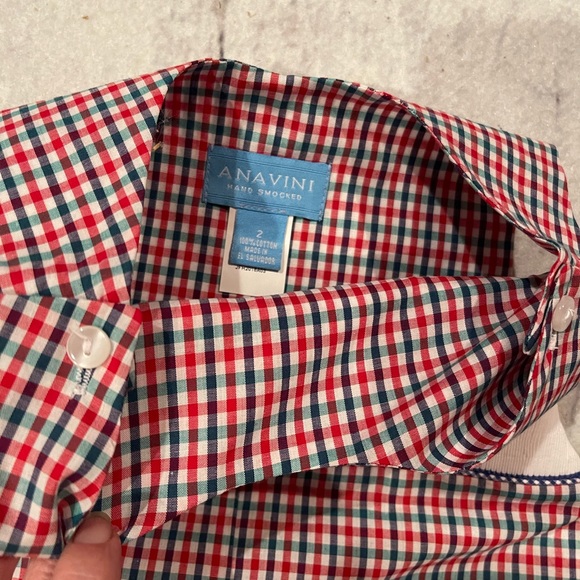 2T Anavini Hand Smocked Construction Vehicle Longall NWT red, plaid - Picture 3 of 5